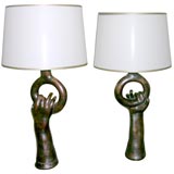 pair of Jean Marais bronze lamps