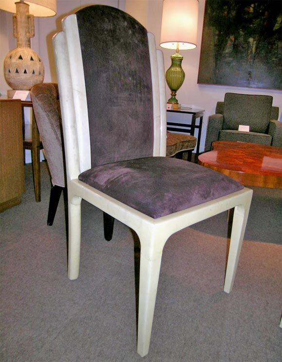 Set of 8 Dining Chairs with Frames in Lacquered Goatskin