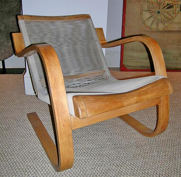Attrib. to Alvar Aalto bentwood chair w/ halyard seat, c.1947