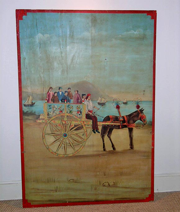Painting of horse and cart scene typical of Sicily, naive style