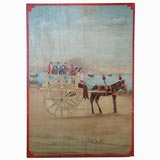 Painting of horse and cart scene typical of Sicily, naive style
