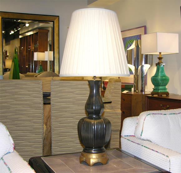 Pair of Elegant Charcoal Gray Ceramic Table Lamps