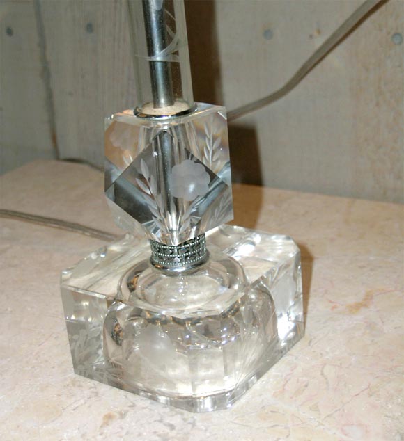 Pair of Etched Glass Boudoir Lamps with Custom Oval Shades