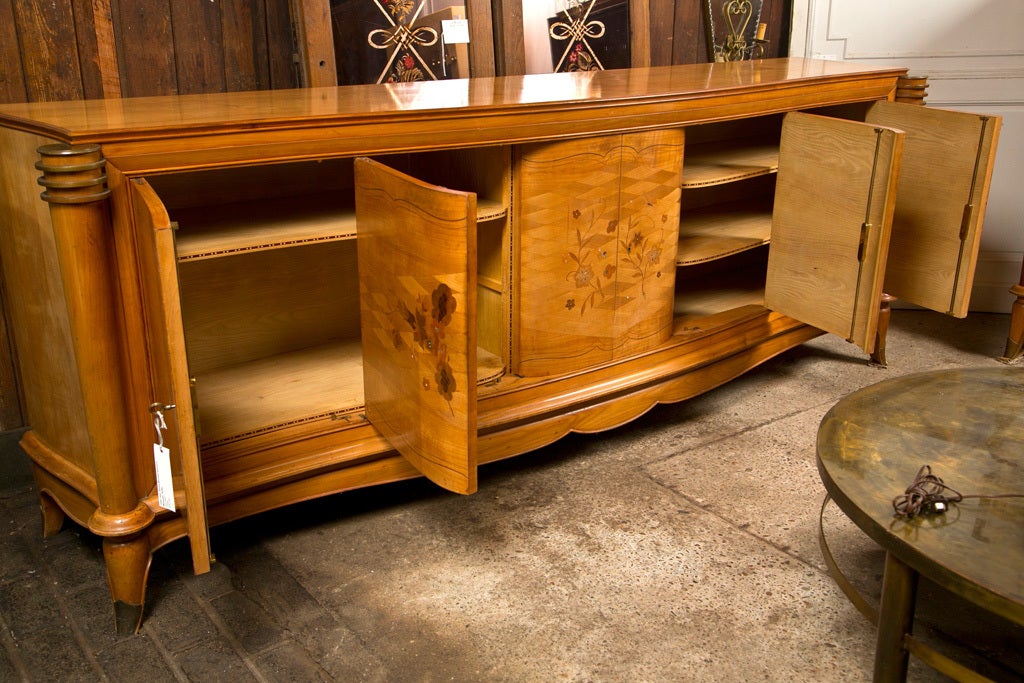 Leleu Style French Bronze-Mounted Satinwood Marquetry Buffet For Sale 3