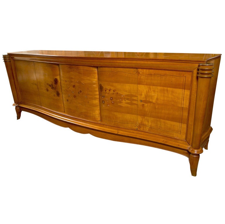 Buffet français de style Leleu en marqueterie de bois de citronnier monté sur bronze en vente