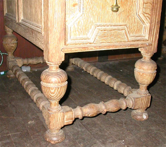 French 40's Limed Oak 5 Drawer Desk