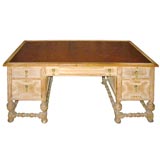 Vintage French 40's Limed Oak 5 Drawer Desk