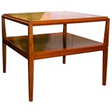 Vintage 2-Tier end table with parquet top designed by Tommi Parzinger