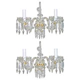 Mid 20th century pair of wired  crystal sconces.