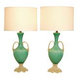 Fantastic Italian Glass Urn Lamps in Turquoise