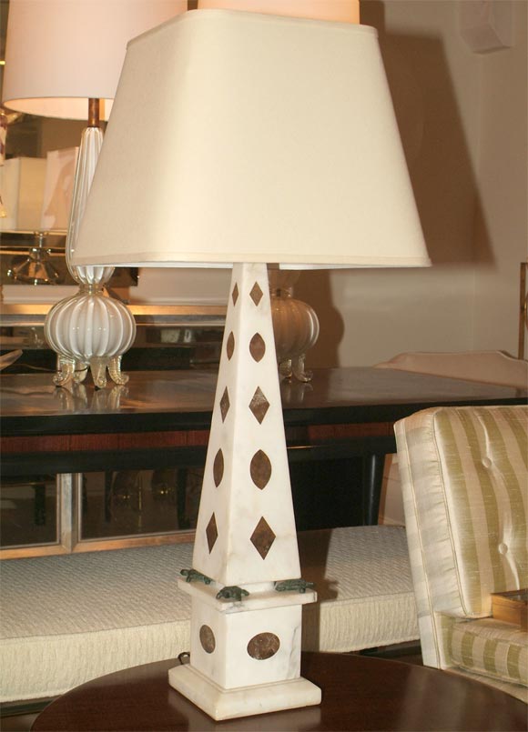 Marble Obelisk Lamp with Bronze Turtle Mounts