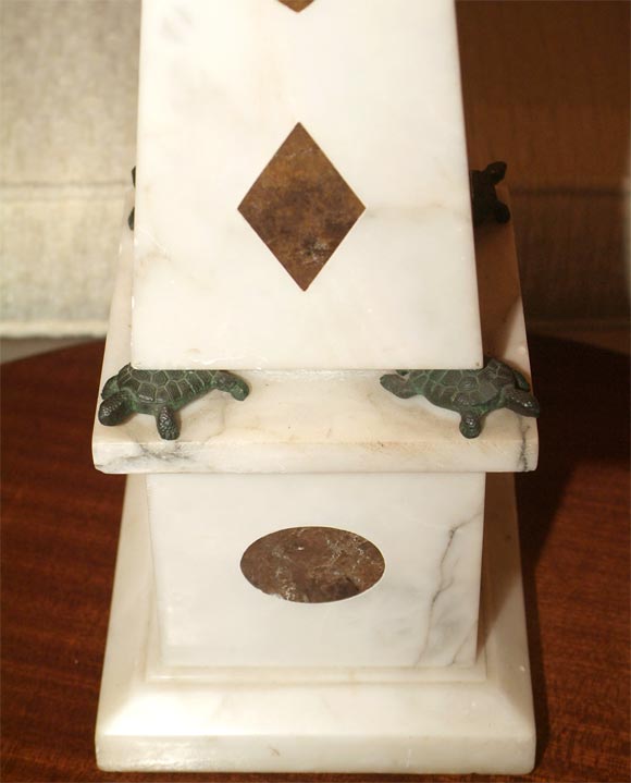 Mid-20th Century Marble Obelisk Lamp with Bronze Turtle Mounts For Sale