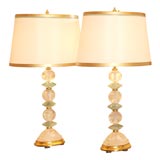 Pair of Parisienne Moderne Rock Crystal and Green Quartz Lamps