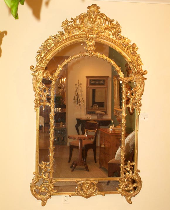 Elaborately Hand Carved Louis X I V Style Arched Mirror