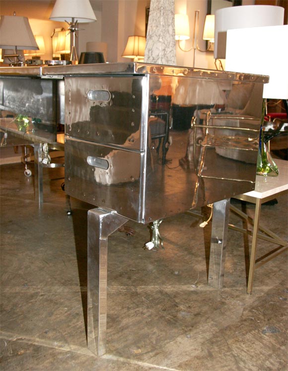 Mid-20th Century Polished Aluminum Campaign Desk