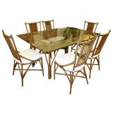 Retro Rattan Dining Table with 6 chairs