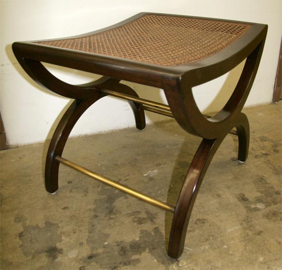 Edward Wormley for Dunbar from Janus collection.  Mahogany Wood, Caned Seat and Brass Stretchers.
