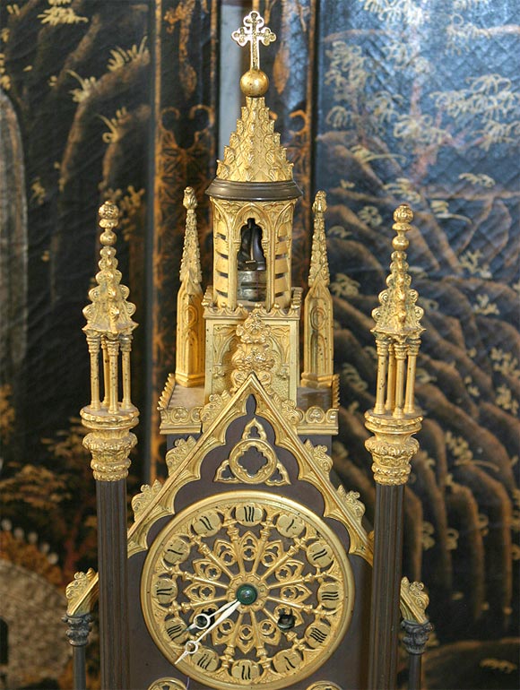 Beautiful 19th C. Bronze Dore Clock in the form of a Cathedral<br />
Chimes on the hour and half hour