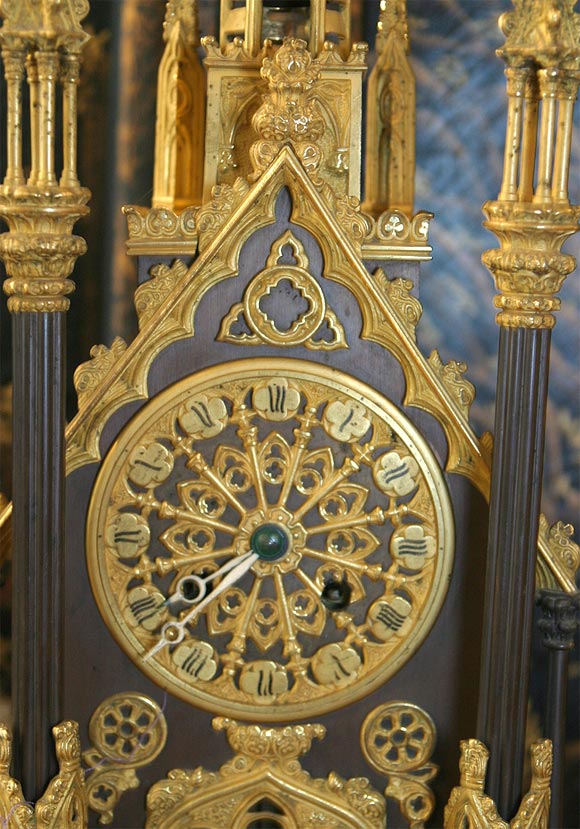 French 19th c. Bronze Cathedral Clock with Glass case