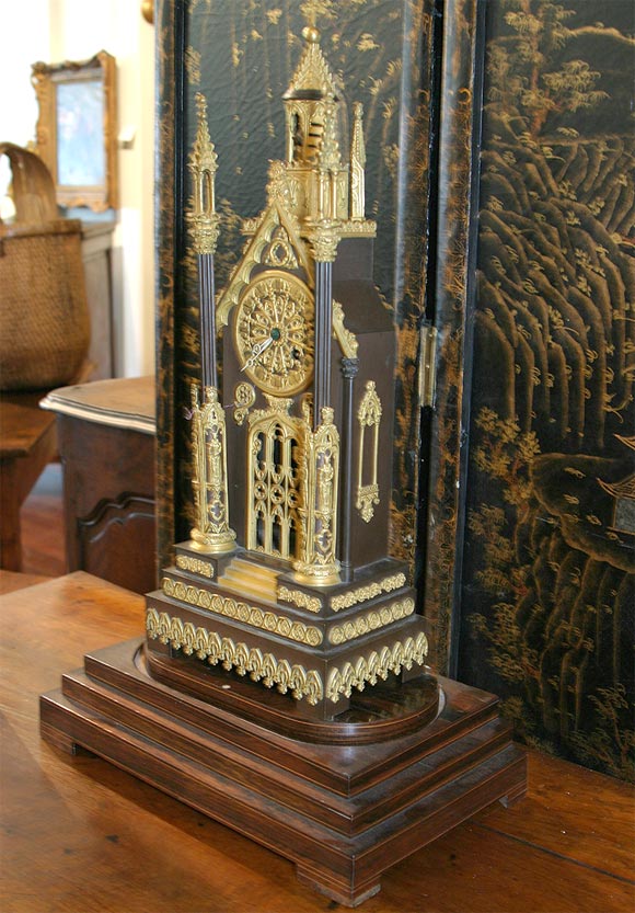 19th c. Bronze Cathedral Clock with Glass case 2
