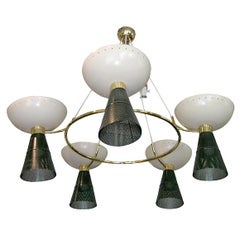 A Black and White Enamel Ceiling Chandelier.