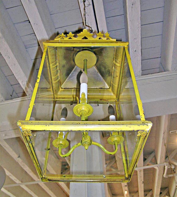 Yellow Painted Tole Hanging Lantern.