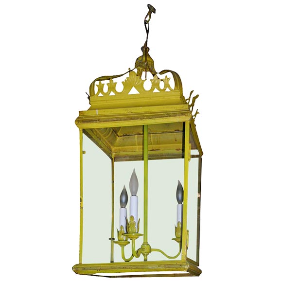 Yellow Painted Tole Hanging Lantern.