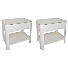 Pair of Cream Lacquered Single Draw End Tables by Karl Springer.