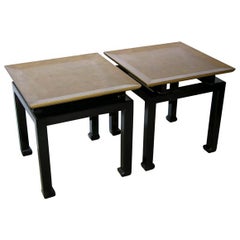 A Pair of Small Square Topped Orientalist Low Tables.