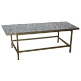 An Ed Wormley for Dunbar Brass and Mosaic Tiled Low Table.