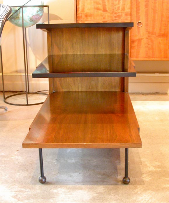 Walnut & laminate 3-tier end table by Greta Grossman