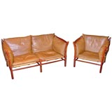 Teak & leather settee & chair by Arne Norell