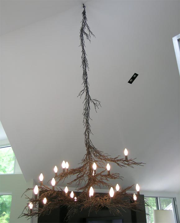 Monumental Twig Chandelier from Steel.  Wires are Miraculously Invisible.  Made to order.