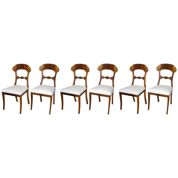 Set Of Six Biedermeier Mahogany Sidechairs For Sale