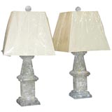 Pair of 19c  French Stone Baluster Lamps with Parchment Shades