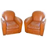 Pair of French Deco Leather Club Chairs