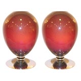 A Pair of Large Murano Glass Egg Shaped Lamps