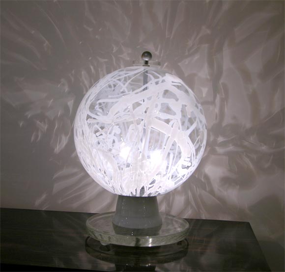 Pair of  Murano Glass White Splashed Table Lamps