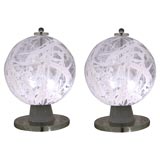 Pair of  Murano Glass White Splashed Table Lamps