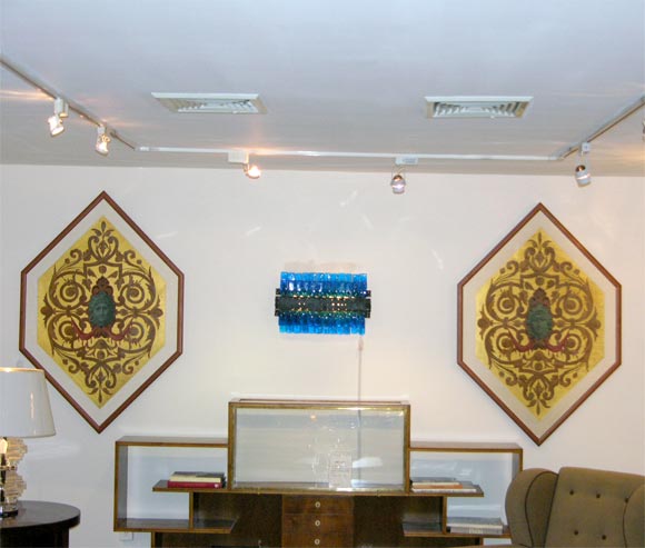 A Pair of Hexagon Shaped Hand Painted  Venetian Wall Panels