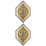 A Pair of Hexagon Shaped Hand Painted  Venetian Wall Panels