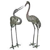 Antique Pair of Very Tall Bronze Cranes