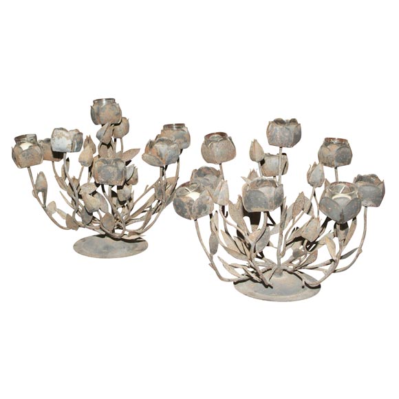 A Pair of Unusual Wrought-iron "Tulip" Candlelabra