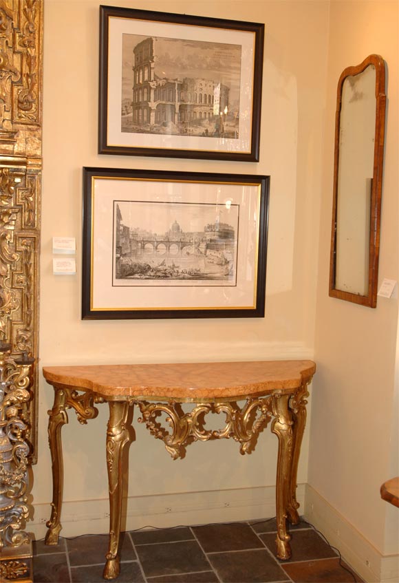 Italian gilded console table with faux marble top