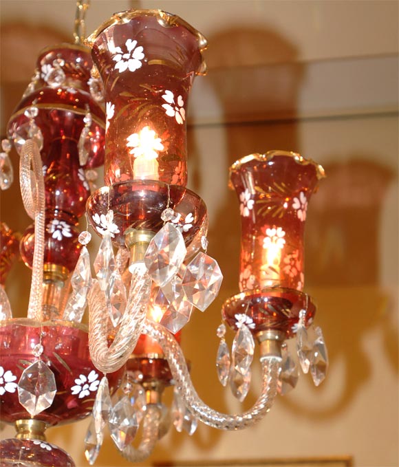 Bohemian  parcel-gilt six-light cranberry glass chandelier For Sale 1