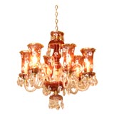 Antique Bohemian  parcel-gilt six-light cranberry glass chandelier