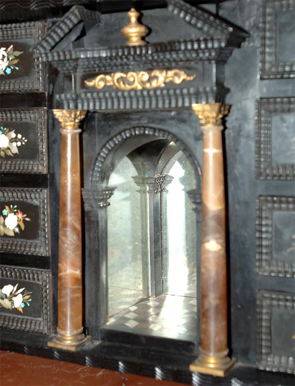 Italian Florentine ebonized pietra dura collector's cabinet For Sale