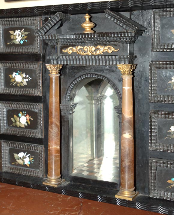 Florentine ebonized pietra dura collector's cabinet In Good Condition For Sale In San Francisco, CA
