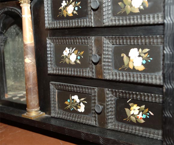 Marble Florentine ebonized pietra dura collector's cabinet For Sale