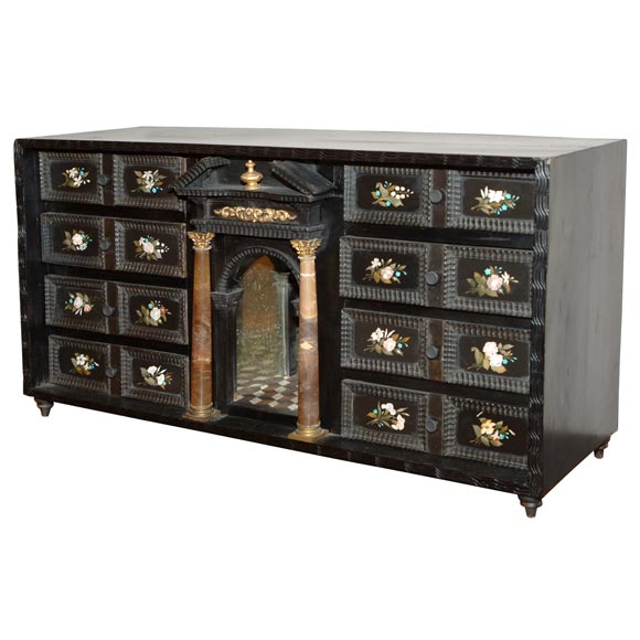 Florentine ebonized pietra dura collector's cabinet For Sale